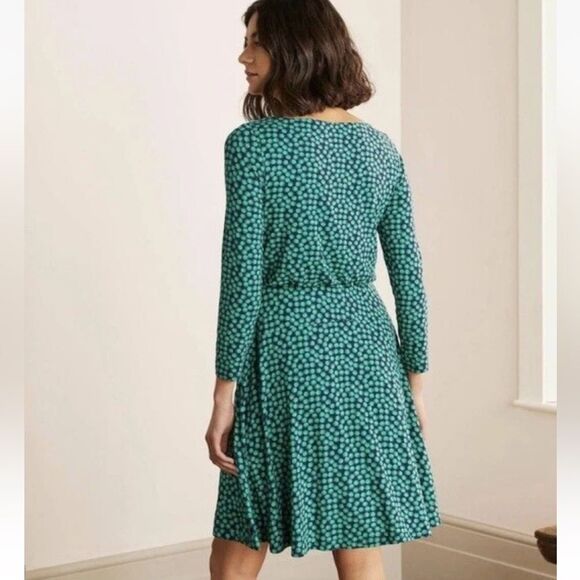 Boden Nellie 3/4 Sleeve Jersey Dress Size 4p Green Navy NWT - Picture 3 of 13